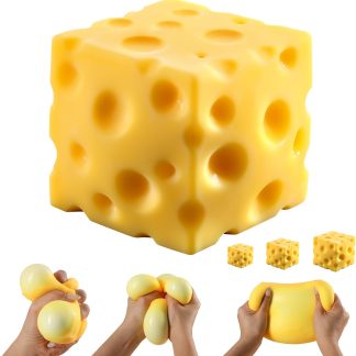 Cheese Squishy Cube Block, Squishy Fidget Toys for Adults, Easter Basket Stocking Stuffers, Sensory Stress Ball Squeeze Toys for Stress Relief (Yellow 2.4 in)
